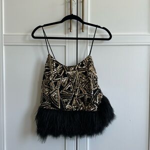 Golden sequin and feathery top size S with spaghetti straps